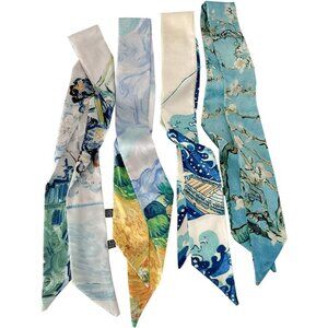 Pack of 4 Women's Silky Skinny Scarves - Versatile Hair and Handbag Accessories